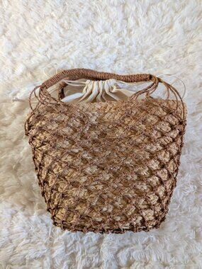 J. Crew Braided Straw Satchel with Cream Drawstring